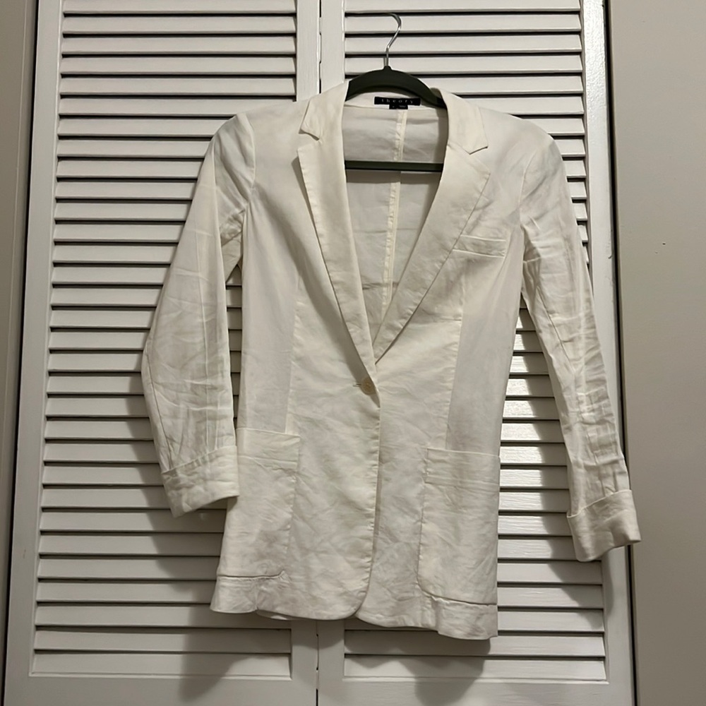 Theory Linen Blend White Blazer 0